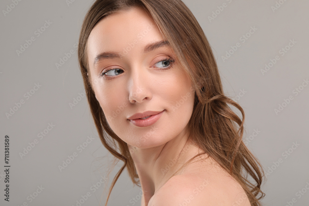 Canvas Prints Beautiful woman with healthy skin on gray background