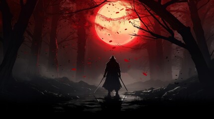 Samurai Warrior in Enchanted Forest at Dusk