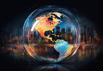 Abstract globe focusing on North and southern America illustration - obrazy, fototapety, plakaty