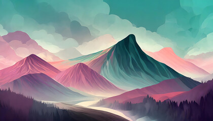 Abstract illustration of mountains colorful landscape