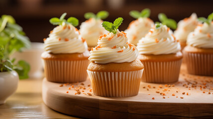 Obraz na płótnie Canvas Carrot cupcakes easter recipe professional food photo warm light colors