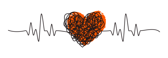 Tangled grungy heart scribble hand drawn with thin line, divider shape. Png clipart isolated on transparent background