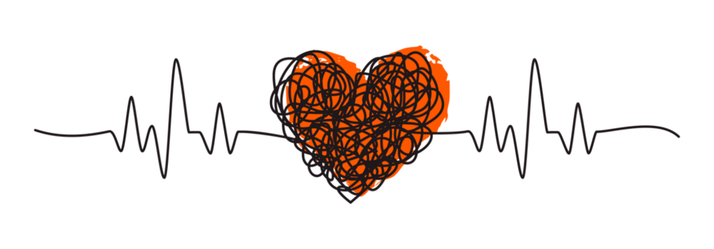 Tangled grungy heart scribble hand drawn with thin line, divider shape. Png clipart isolated on transparent background