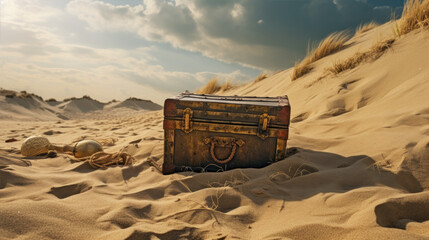 Fototapeta premium Adventures of the Pirates and finding pirate treasure, ships, treasure chests