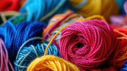 Close up pile of colorful threads