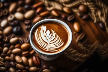 Deurstickers Koffie cup of coffee with beans