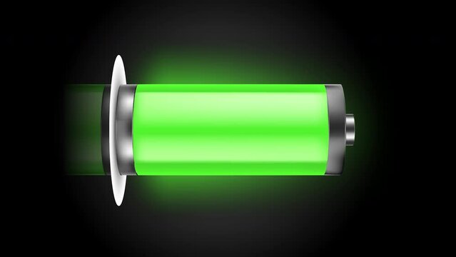 Digital low battery charging status indicator animation. Charger, running from red low to green full cell phone battery.