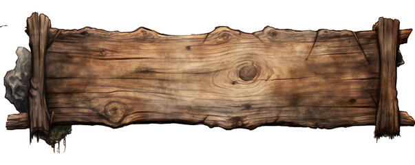 Empty rotten wood banner sign on transparent background Generative Ai
