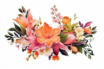 Floral banner with isolated leaves and flowers on white background. Generative AI