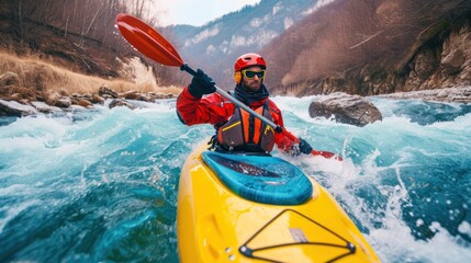 Whitewater Kayaking Action - obrazy, fototapety, plakaty