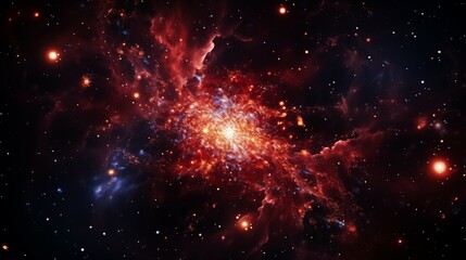 Fototapeta na wymiar Cosmic Explosion with Vibrant Reds and Blues in Space