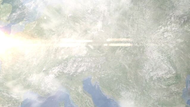 Zoom in from space and focus on Traun, Austria. 3D Animation. Background for travel intro. Elements of this image furnished by NASA.