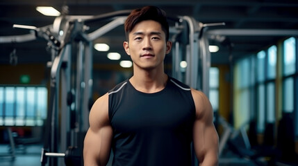 Asian young male fitness trainer in the gym