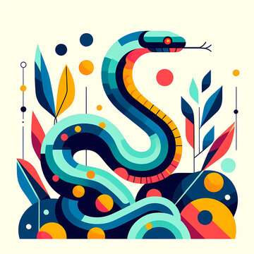 Low polygon geometric pattern snake on isolated background, origami. Snake illustration perfect for t shirt, wallpaper, wall decoration, cover, social media.