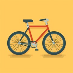 Illustration of a bicycle. Simple vector art with the side view of a bicycle .Cartoon of a bike. AI generated. Yellow background.
