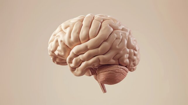Human brain anatomy intelligence mind neutral background soft tones beige brown 3d illustration render digital rendering