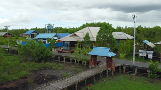 drone showing the uniqueness of the Agats district of the city built on planks, Papua. Indonesia