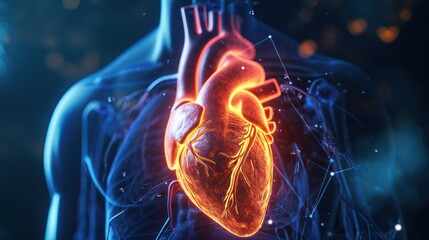 Male anatomy of the human Heart system. 3d rendering concept and medical technology network