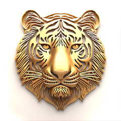 gold tiger head on white background