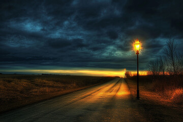 road and street lamp surreal
