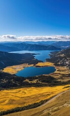 Aerial View of Serene Mountain Landscape with Lakes