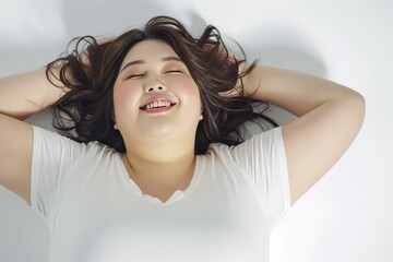 Fototapeta premium 太っている日本人女性のポートレート（デブ・肥満・減量・オーバーサイズ・ダイエット） 