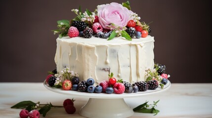 Obraz na płótnie Canvas Light Buttercream Wedding cake with berries