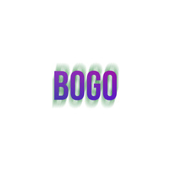 An abstract transparent cut out BOGO Buy One Get One Sale text type graphic design element.