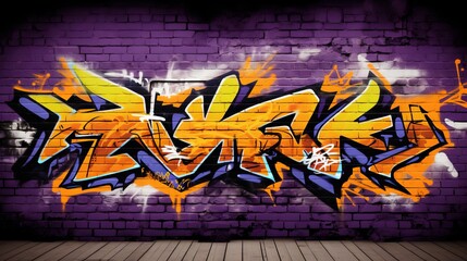 Graffiti background on a brick wall, black yellow purple