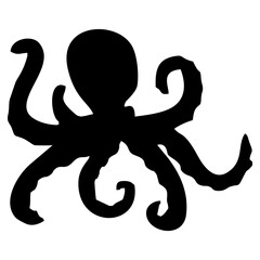 black octopus silhouette swimming in the sea