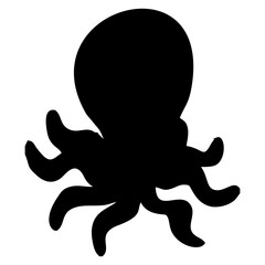 black octopus silhouette swimming in the sea