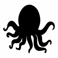 black octopus silhouette swimming in the sea