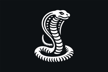 Snake Cobra. Beautiful engraving illustration, icon, logo. simple design, isolated object. White on black