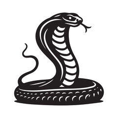 Snake Cobra. Beautiful engraving illustration, icon, logo. simple design, isolated object. Black on white, png
