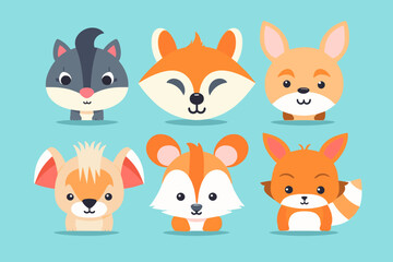 A set of cute cartoon animals. Vector flat images of animals for postcards, invitations, textiles, thermal printing, various types of printing.