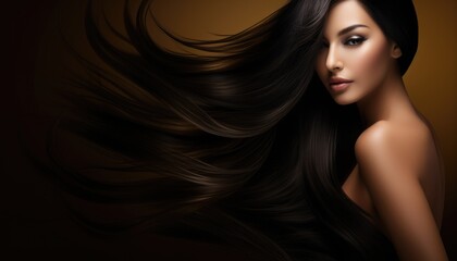 Beauty black hair woman for hair care product - obrazy, fototapety, plakaty