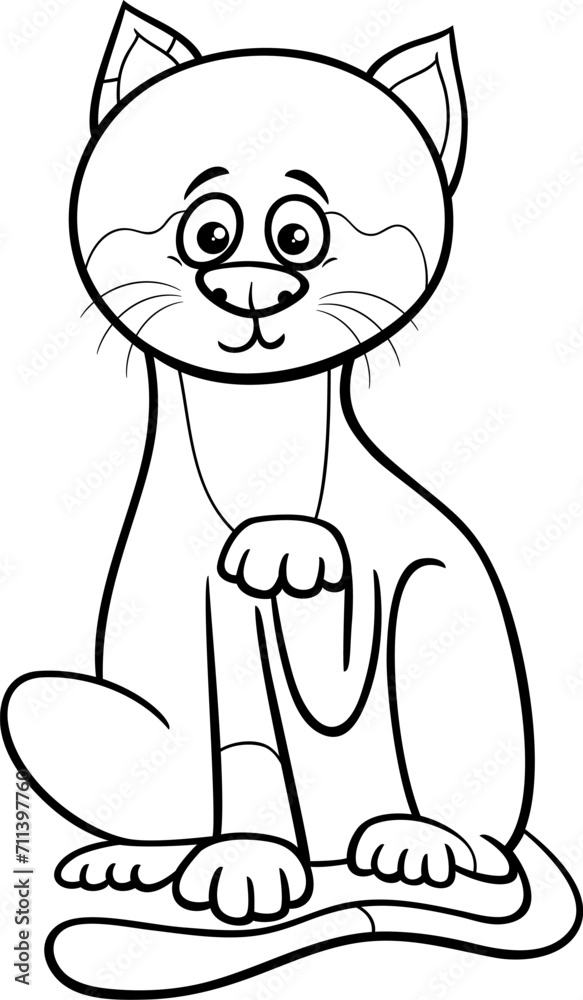 Sticker funny cartoon spotted cat animal character coloring page