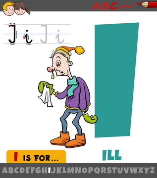 cartoon graphic with letter I from alphabet and ill word