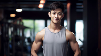 Asian young male fitness trainer in the gym