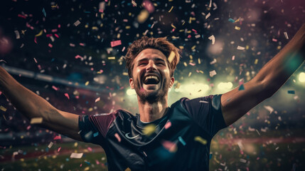Portrait of happy male soccer player celebrating victory