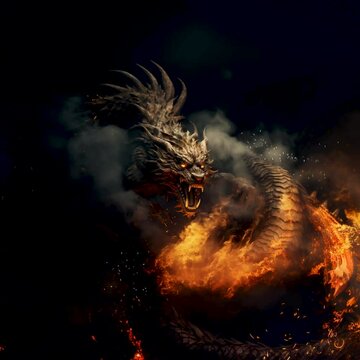Chinese new year dragon in the fire 4k animation, asian and traditional culture concept.