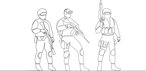 military with weapons sketch on white background vector