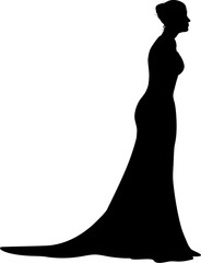 A woman bride in a bridal wedding dress in a silhouette