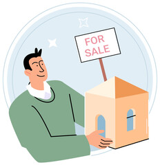 House for sale. Vector illustration People looking for home considered quality schools and access to healthcare Buying new home required thorough analysis propertys value and market trends Renting