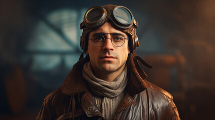 Fototapeta premium Portrait of a man with aviator clothes and glasses