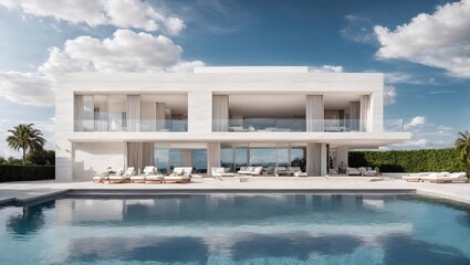 Modern white house with swimming pool 