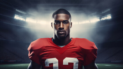 Portrait of a professional American football player in red uniform