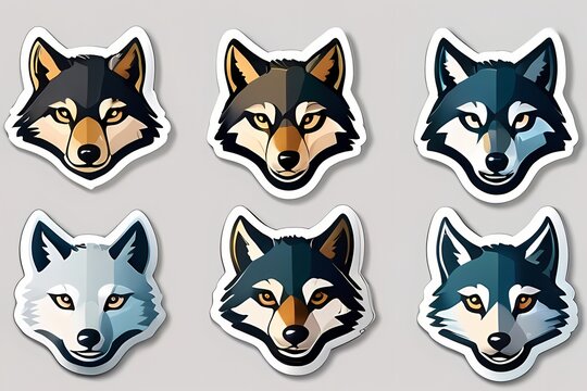 set of head wolves used for logo and sticker 