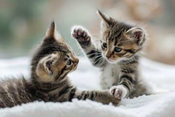 Fototapeta premium Pair of playful kittens engaged in a friendly wrestling match