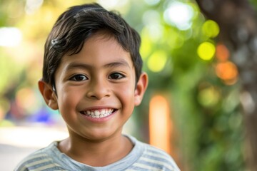a hispanic kid smile at camera